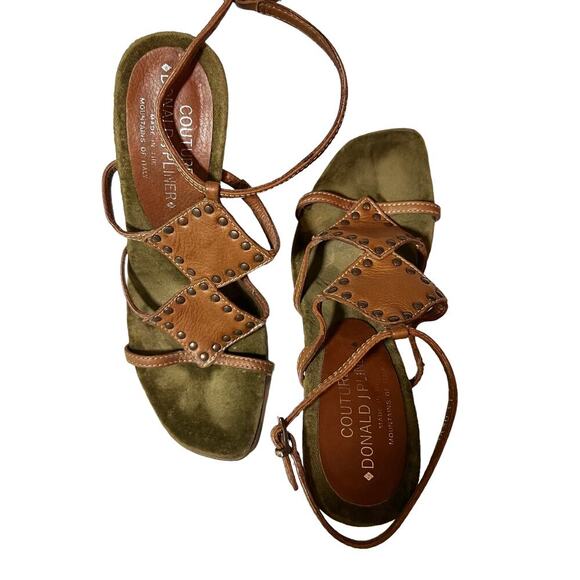 Donald Pliner Devi Strappy Brown Leather 4”‎ Heel Sandals Made in Italy SZ 7 - Picture 3 of 10